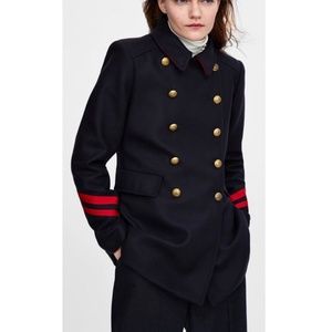 Zara navy military style wool coat. Zara size M. Back length 27.5’